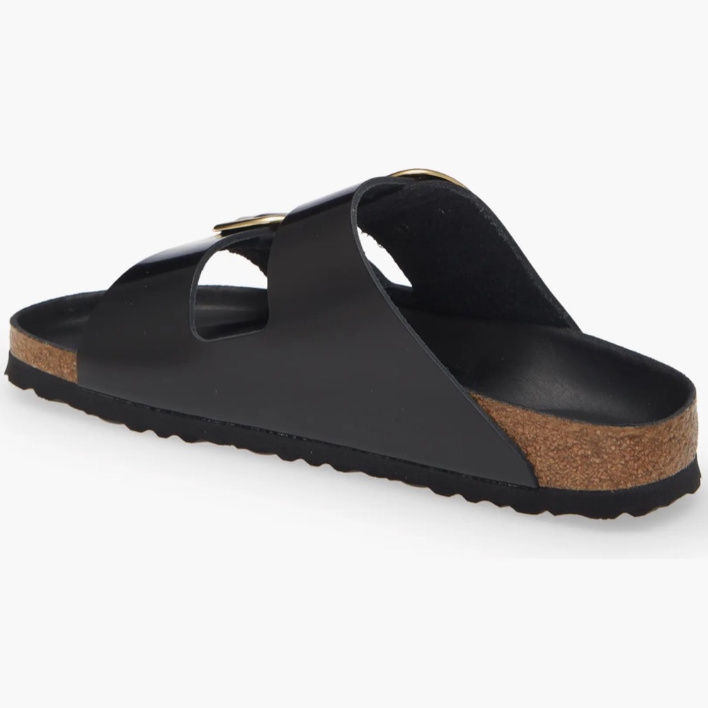 Birkenstock Arizona Big Buckle Sandals Natural Leather Patent High Shine Black - Picture 8 of 13